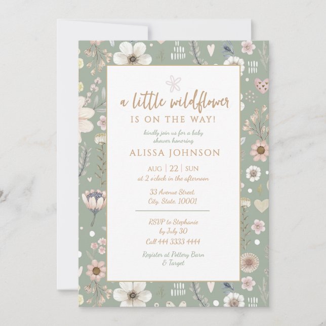 Invitación Sage Boho Wildflower Baby Shower (Anverso)