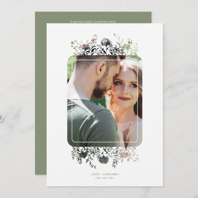 Invitación Sage Botanical Elegant Wildflowers Photo Wedding (Anverso / Reverso)