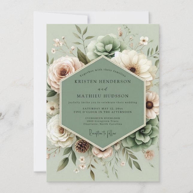 Invitación Sage Botanical Succulent Wedding (Anverso)
