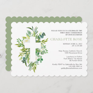 Invitación Sage Botanical Watercolor First Holy Communiv