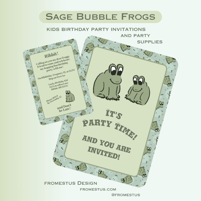 Invitación Sage Bubble Frogs - fun kids birthday party. (Subido por el creador)