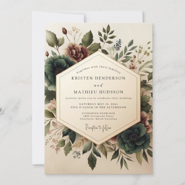 Invitación Sage Burgundy Vintage Bloom Wedding (Anverso)