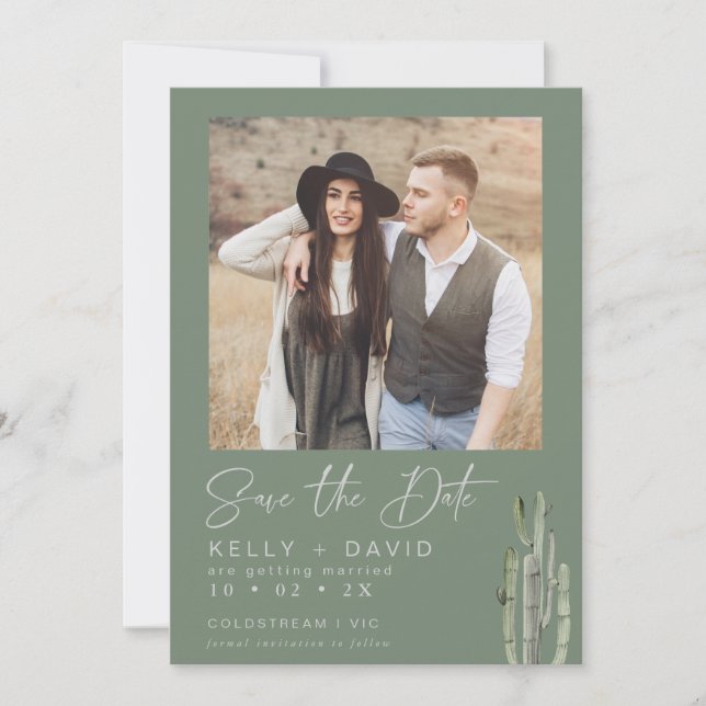 Invitación Sage Cactus Succulent Save The Date Card (Anverso)