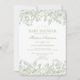 Invitación Sage Chinoiserie Vintage Floral Baby Shower