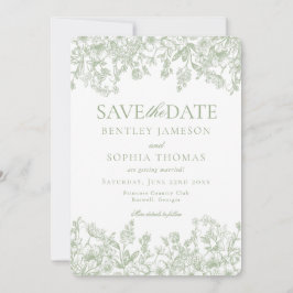 Invitación Sage Chinoiserie Vintage Floral Save the Date Card