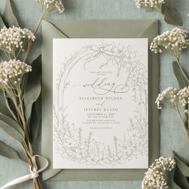 Invitación Sage Coquette Woodland Garden Boda Floral (Sage Coquette Woodland Garden Floral Wedding Invitation)