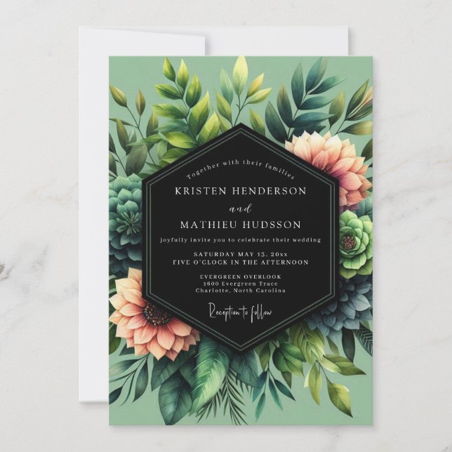 Invitación Sage Coral Botanical Wedding (Anverso)