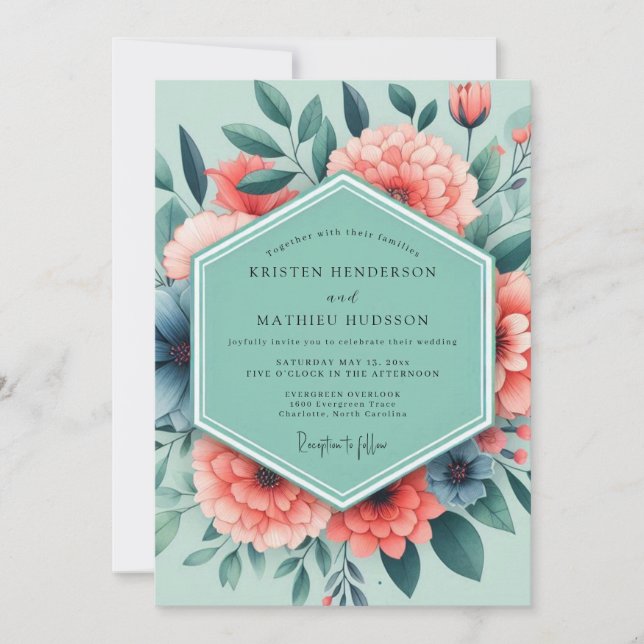 Invitación Sage Coral Vivid Bloom Wedding (Anverso)
