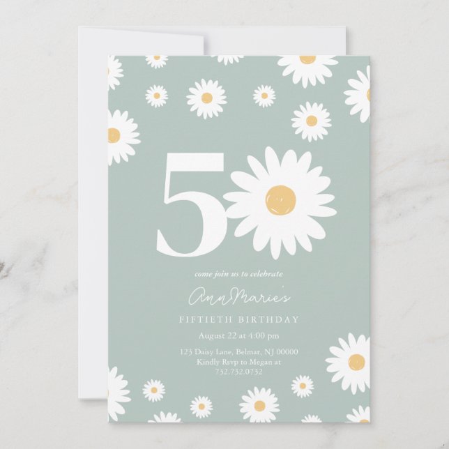 Invitación Sage Daisy 50th Birthday Invitation (Anverso)