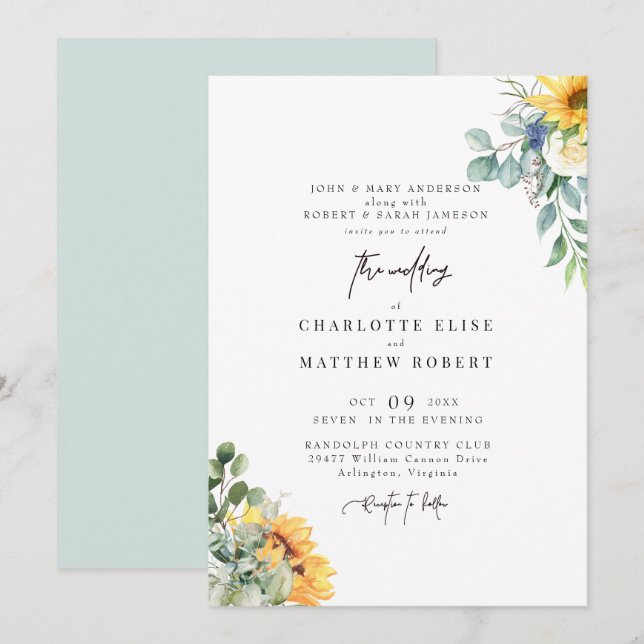 Invitación Sage de Follaje Moderno para Bodas de Ambos Padres (Anverso / Reverso)