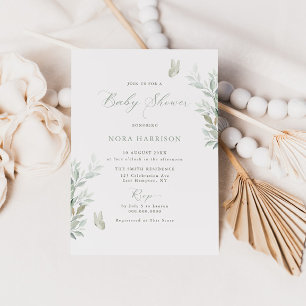 Invitación Sage deja mariposas Baby Shower