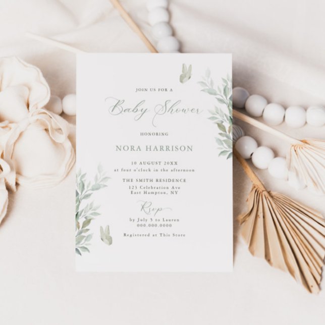 Invitación Sage deja mariposas Baby Shower (Subido por el creador)