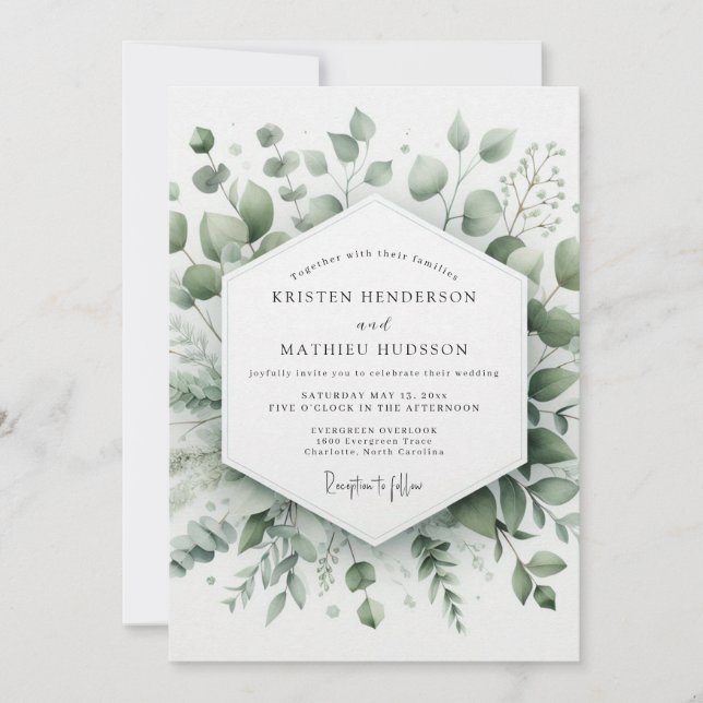 Invitación Sage Elegant Greenery Wedding (Anverso)