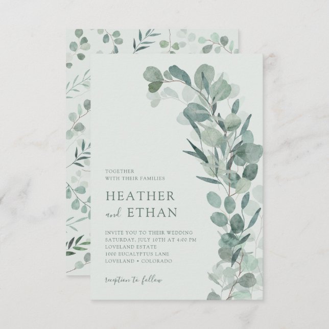 Invitación Sage Elegant Modern Eucalyptus Greeneration Boda (Anverso / Reverso)