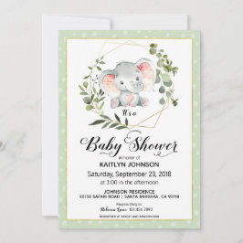 Invitación Sage Elephant Modern Baby Shower