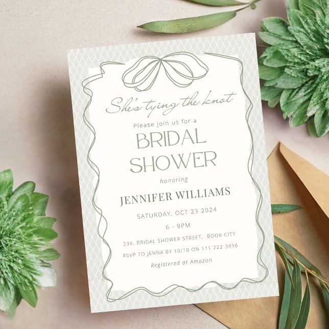 Invitación Sage está atando la ducha de novia Knot Lace (Sage She's Tying the Knot Lace Bridal Shower Invitation)