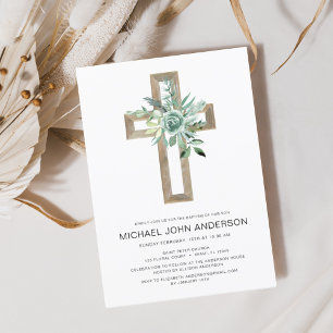 Invitación Sage Eucalyptus Baptism Greenerenereneration Gold 