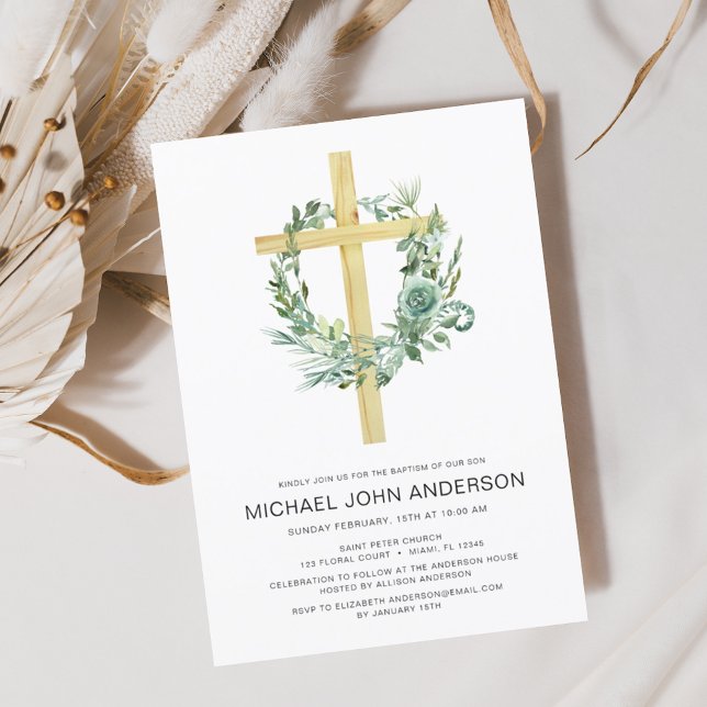 Invitación Sage Eucalyptus Baptism Greenerenereneration Gold  (Subido por el creador)