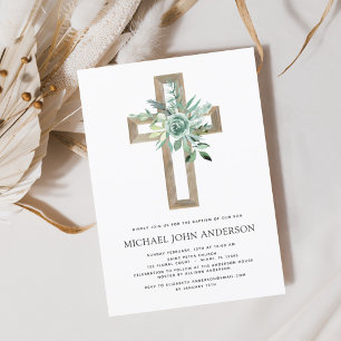 Invitación Sage Eucalyptus Baptism Greenerenereneration Gold 
