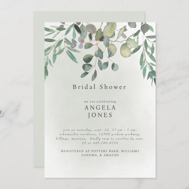 Invitación Sage Eucalyptus Boda Bridal Shower (Anverso / Reverso)