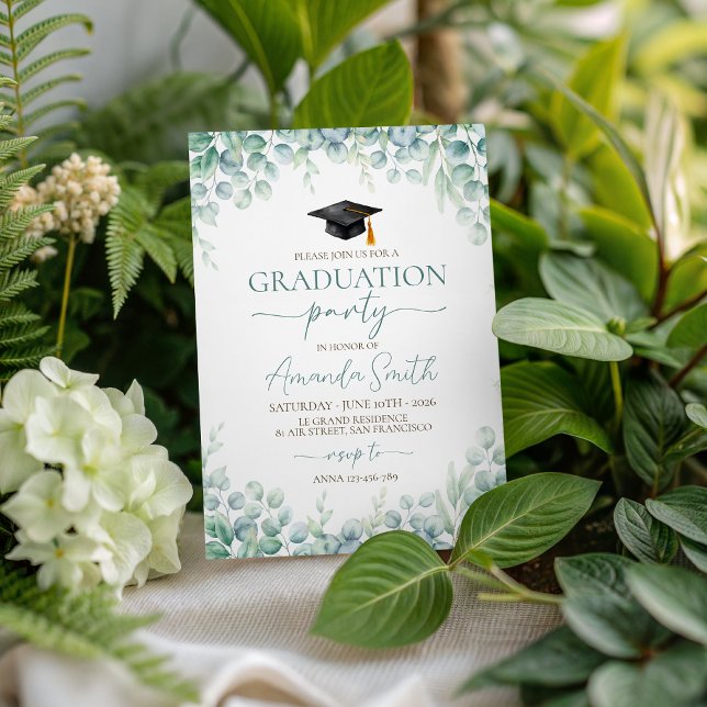 Invitación Sage Eucalyptus Border Graduation Invite (Subido por el creador)