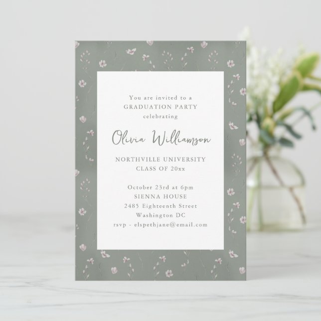 Invitación Sage Eucalyptus Botanical Graduation Party (Anverso de pie)