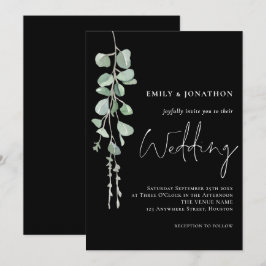 Invitación Sage Eucalyptus Moderno Script Boda Negro
