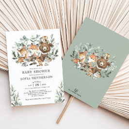 Invitación Sage Eucalyptus Woodland Animals Baby Shower