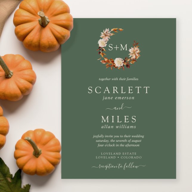 Invitación Sage Fall Terracotta Monograma Wreath Boda (Sage Fall Terracotta Monogram Wreath Wedding Invitation
)