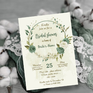 Invitación sage flor blanca verde ducha de novia botánica
