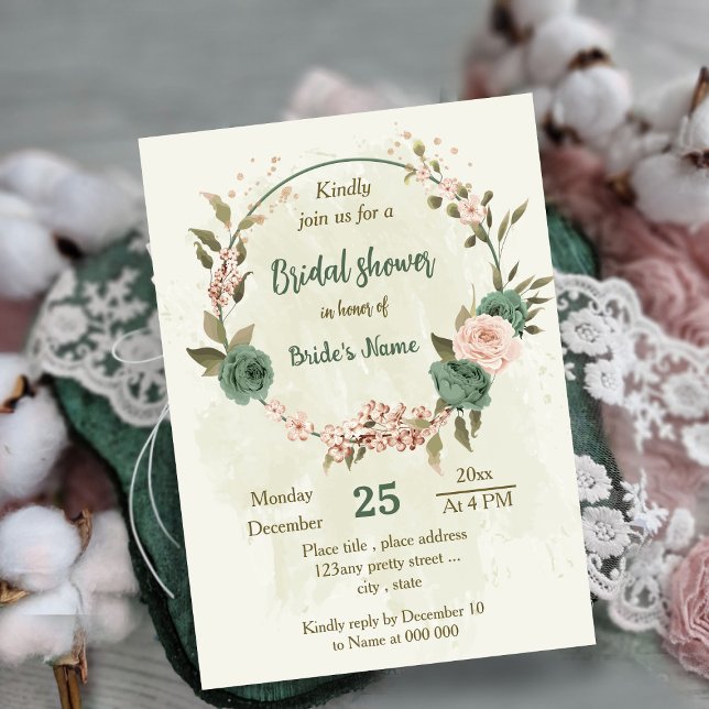 Invitación sage flor verde rubí ducha de novia botánica (Subido por el creador)