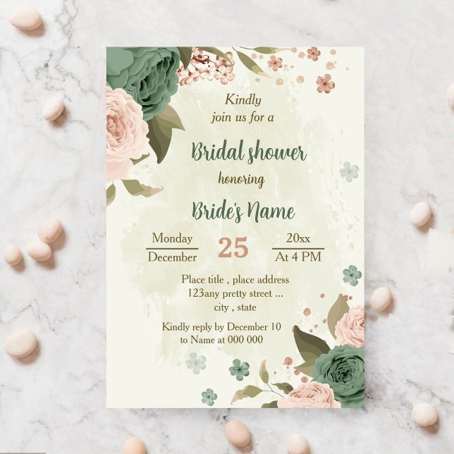 Invitación sage flor verde rubí ducha de novia botánica (Subido por el creador)
