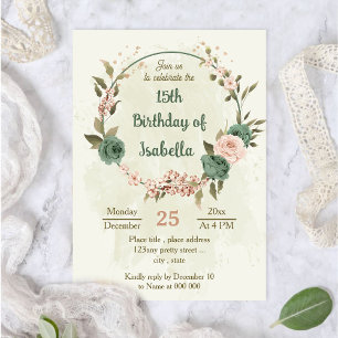 Invitación sage flor verde rubor cumpleaños botánico