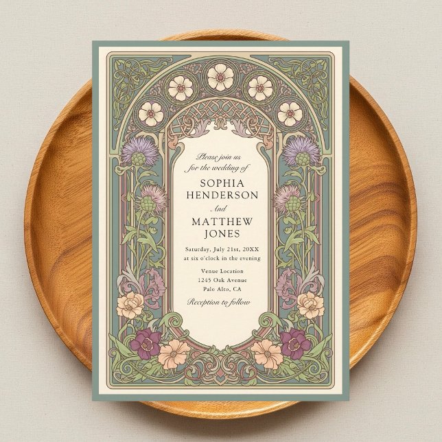 Invitación Sage Floral Art Nouveau Wedding Invitation (Subido por el creador)