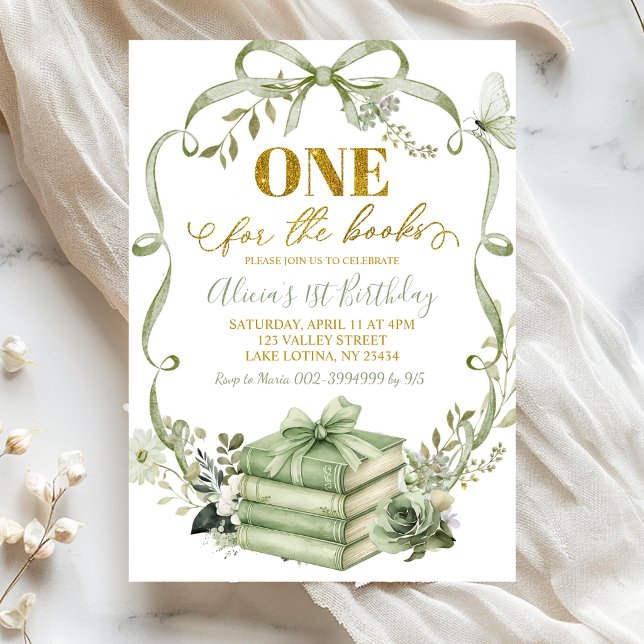 Invitación Sage Floral Bow Coquette Uno para los libros (Subido por el creador)