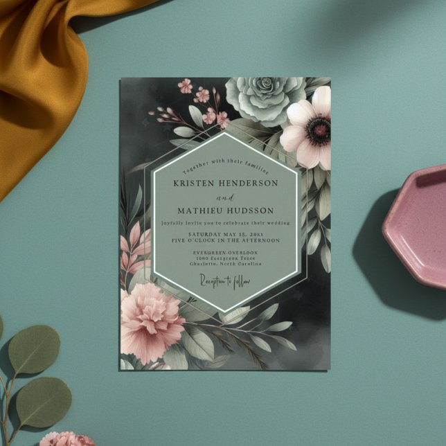 Invitación Sage Floral Moody Romance Wedding (Subido por el creador)