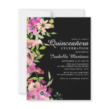 Sage Floral Rosa Hojas Verdes Negras Quinceañera