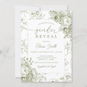 Invitación Sage Floral Vintage Chinoiserie Revelación de géne