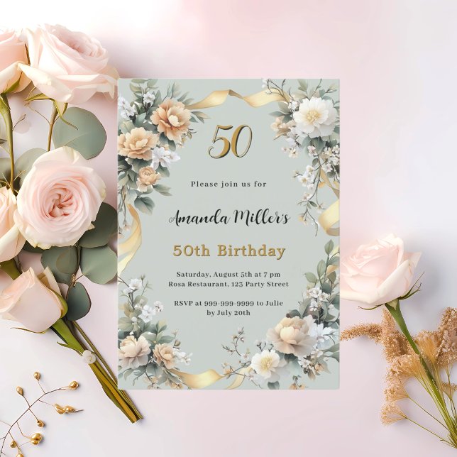 Invitación Sage florines amarillos dorados de lujo (Subido por el creador)