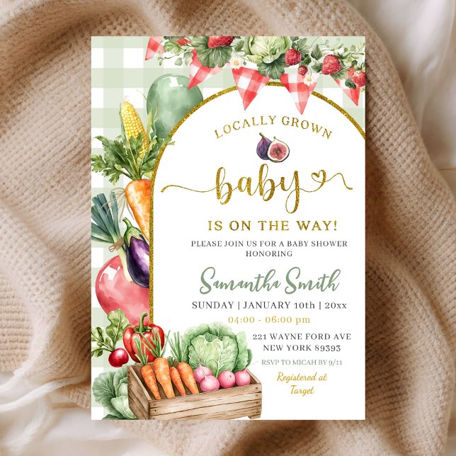 Invitación Sage Gingham locally grown vegetables baby shower (Subido por el creador)
