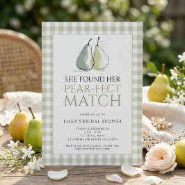 Invitación Sage Gingham Pears Pear-fect Match Bridal Shower