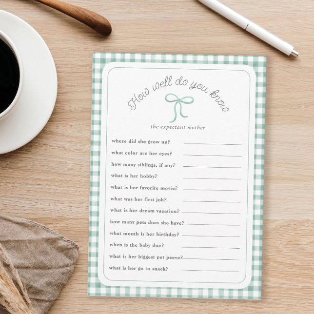 Invitación Sage gingham ¿Qué tan bien conoces el juego de la  (Subido por el creador)