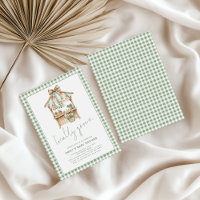 Sage Gingham Script Baby Shower de crecimiento loc