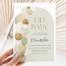 Invitación Sage Gold Balloons Moderno Arch Baby Shower