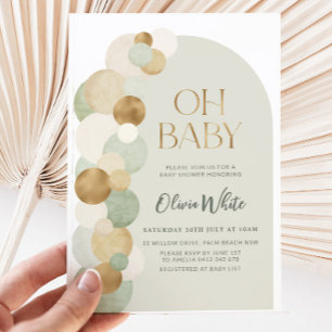 Invitación Sage Gold Balloons Moderno Arch Baby Shower