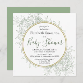 Invitación Sage & Gold Peony Moderno Floral Toile Baby Shower