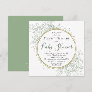 Invitación Sage & Gold Peony Moderno Floral Toile Baby Shower