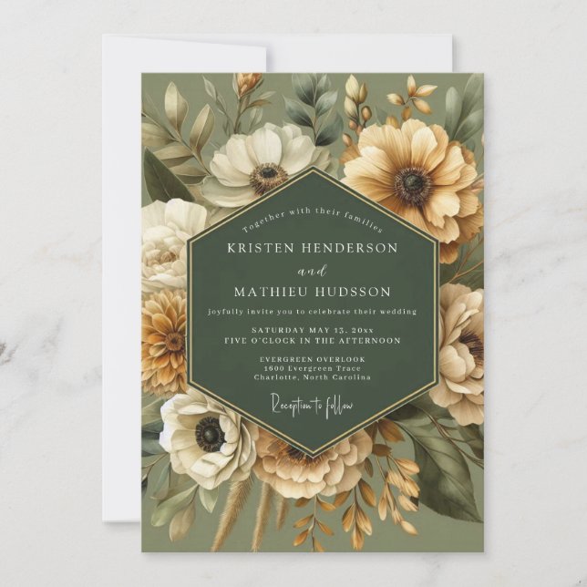 Invitación Sage Golden Vintage Bloom Wedding (Anverso)