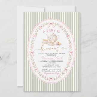 Invitación Sage Grandmillenial Té Rosa Baby Shower