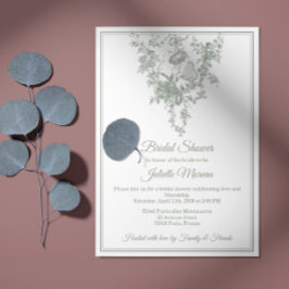 Invitación Sage Gray Toile de Jouy Bridal Shower Invitation